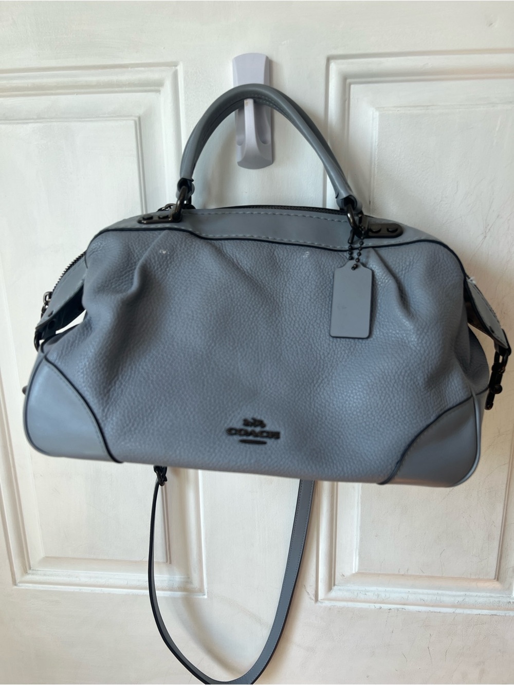 Coach Pebble Leather Lane Satchel Mist Blue